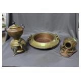 Three pcs copper - urn, center bowl & miniature