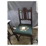 Pair of Jacobean style 4 legged chair w/ floral