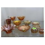 11 pcs Merigold carnival glass incl. ruffle top