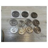 Eleven Eisenhower Dollars: (2)1971, (6)1972,