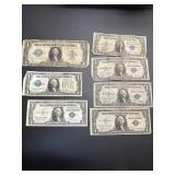 Seven US $1 Blue Certificate: 1923, (4) 1935A,