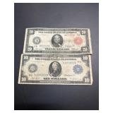 1914 $20 Red Certificate and 1913 $10 Silver
