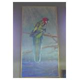 Parrot in tree on board, gold frame, 24" x 48"