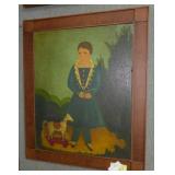 Victorian Little Boy & toy Horse on canvas,