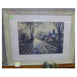 Winter Farm scene w/ house & out buildings,