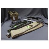 Canteen, leather holster, belt, gun case