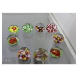 Nine petite paperweights incl. millifor, florals