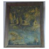 Oil on board farm in woods35 x78