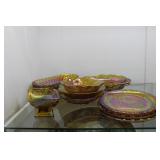 Nine pcs marigold depression glass