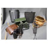 Tasco 307R binoculars in case, tripod, Nikon