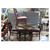 Vintage Oak dinning table w/ 4 Oak chairs w/ red