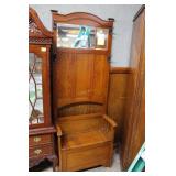 Oak Hall Tree w/ seat, storage in seat, mirror,