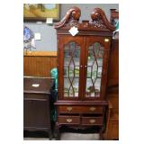 Mahogany display cab. W/ 3 drawers on ball & claw