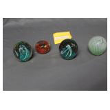 Four paperweights - Fish, red spiral & green