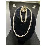 10K and Pearl Necklace, Bracelet, Earring, and