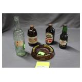 Four medicine bottles & Canada Bud Beer ashtray