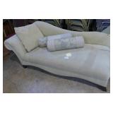 Fainting couch w/ 3 pillows, beige suede style