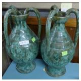 Royal Crown Pottery 3 handled vases (2), green