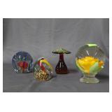 Four contemporary paperweights - mushroom, egg,