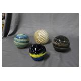 Four contemporary paperweights - swirl & timed