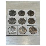 Nine Bicentennial Eisenhower Dollars