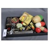 Vintage fishing lures, and bobbers L&as
