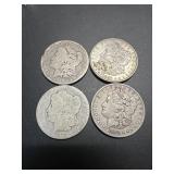 4 Morgan Silver Dollars: 1879, (2) 1880, 1887