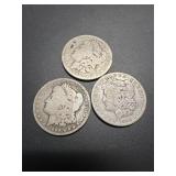 Three Morgan Dollars: 1890, 1891, 1899