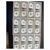 Twelve US $1 Star Notes: (2) 2013, (7) 2017, (3)