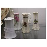 Six porcelain hat pin holders -
