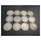 Twelve Barber Half Dollars: (10) 1908, 1898, 1907