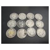 Twelve Barber Half Dollars: (4)1909, (2) 1906,