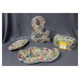 Four pcs custom modgepodge stamp art pottery - &,