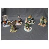 Six Norman Rockwell figures - park bench,