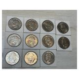 Eleven Eisenhower Silver Dollars: (10)1971, 1972
