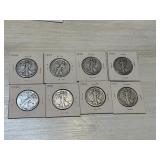 Eight Standing Liberty Half Dollars: 1943, (7)