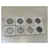 Eight Standing Liberty Half Dollars: 1934, 1935,