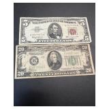 One US 1963 $5 Red Certificate & One US 1934-A