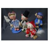 Annalee Dolls (4), Mr. & Mrs. Rabbit, cat w/ top