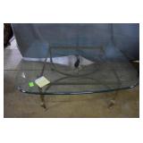 Mod Glass top table w/ metal gold color base, 38"