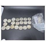 Twenty-Two Kennedy Half Dollars: (3)1964, 1965,