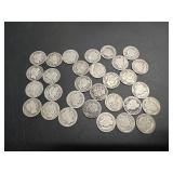 Thirty Barber Dimes: 1897, 1899, 1900, 1902,