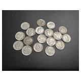 Eighteen Silver Dimes Dates range from 1947-1964