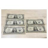 Five US $1 Silver Certificates: (3)1957,