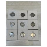 Nine Silver Nickels: (3)1942, (4)1943, 1944, 1945
