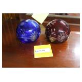Two oversized paperweights - cobalt & ruby