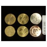 Six Disney tokens - Epcot, Christmas, Tugboat