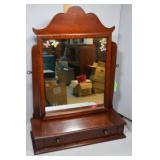 Single drawer dresser topper with swing mirror