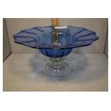 8" H Blue pedestal center dish