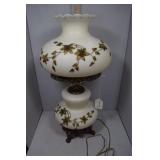 Parlor lamp with applique gold floral design